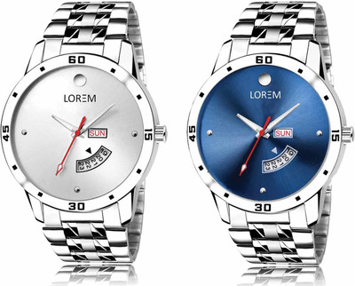 LOREM LR103-LR105 Set Of 2 Casual Round Metal Analog Watch  - For Men