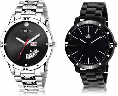 LOREM LR104-LR112 Set Of 2 Casual Round Metal Analog Watch  - For Men