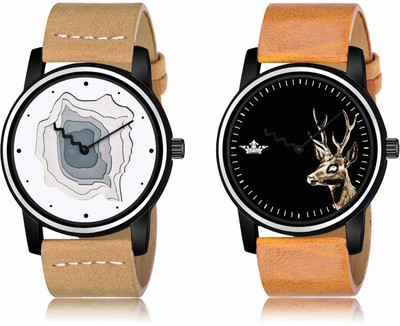 LOREM LR68-LR69 Set Of 2 Casual Round Synthetic Leather Analog Watch  - For Men