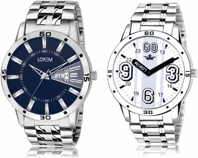 LOREM LR102-LR111 Set Of 2 Casual Round Metal Analog Watch  - For Men