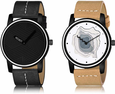 LOREM LR67-LR68 Set Of 2 Casual Round Synthetic Leather Analog Watch  - For Men