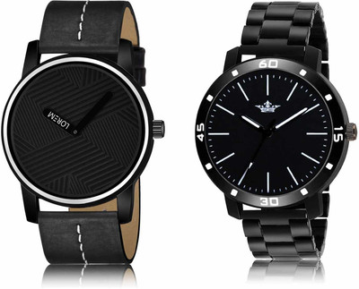 LOREM LR67-LR112 Set Of 2 Casual Round Synthetic Leather & Metal Analog Watch  - For Men