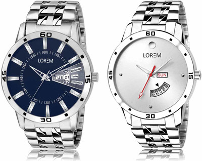 LOREM LR102-LR103 Set Of 2 Casual Round Metal Analog Watch  - For Men