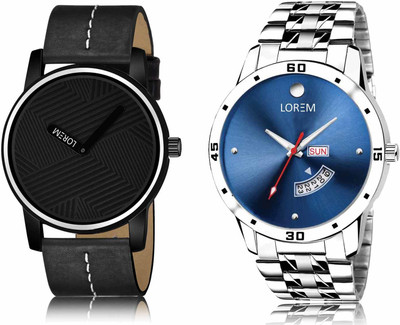 LOREM LR67-LR105 Set Of 2 Casual Round Synthetic Leather & Metal Analog Watch  - For Men