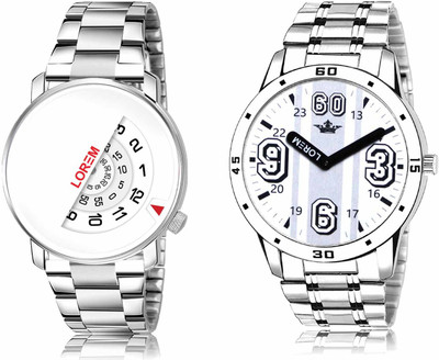 LOREM LR106-LR111 Set Of 2 Casual Round Metal Analog Watch  - For Men