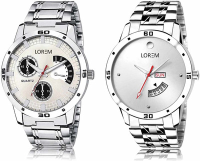LOREM LR101-LR103 Set Of 2 Casual Round Metal Analog Watch  - For Men