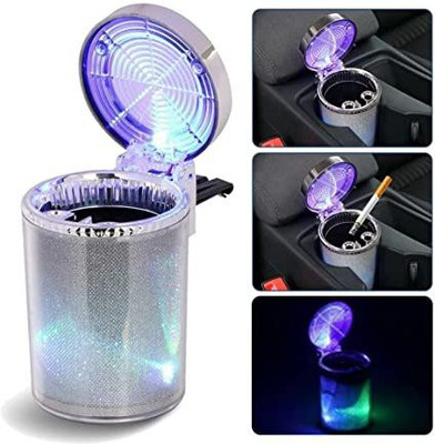 Ride2joy Car Ashtray , Auto Ashtray With LED Light, Mini Car Trash Can, Portable Ashtray Silver Plastic, Carbon Steel, Copper Ashtray(Pack of 1)