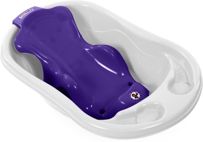 sunbaby Baby Anti Slip Big Plastic Bathtub with Bath Toddler Seat Sling (WHITE-PURPLE)(Purple, White)