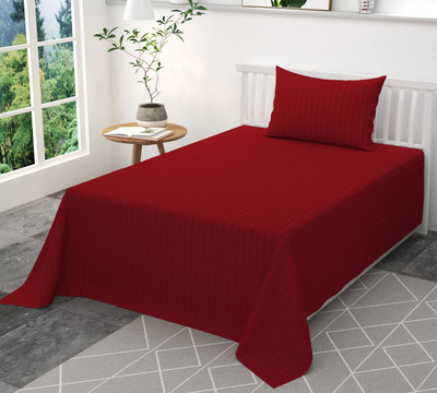 TURIYA 160 TC Microfiber Single Striped Flat Bedsheet(Pack of 1, Red)