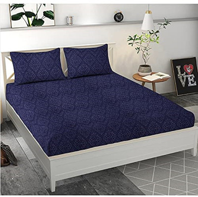 TURIYA Microfiber Double Flat 160 TC Printed Bedsheet(Pack of 1, Blue)