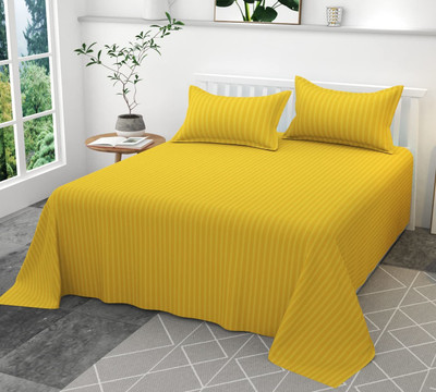 TURIYA Microfiber Double Flat 160 TC Striped Bedsheet(Pack of 1, Yellow)