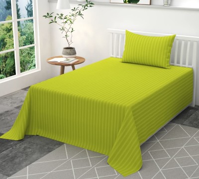 TURIYA 160 TC Microfiber Single Striped Flat Bedsheet(Pack of 1, Green)