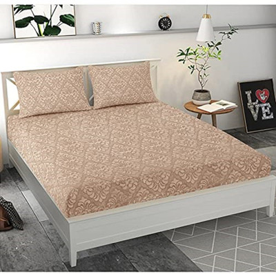 TURIYA Microfiber Double Flat 160 TC Printed Bedsheet(Pack of 1, Beige)