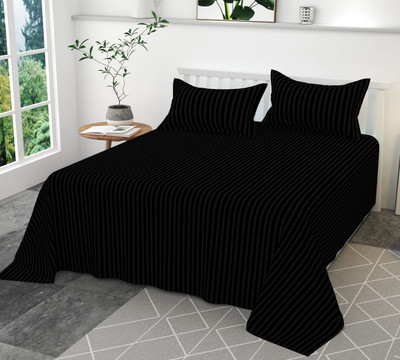 TURIYA Microfiber Double Flat 160 TC Striped Bedsheet(Pack of 1, Black)