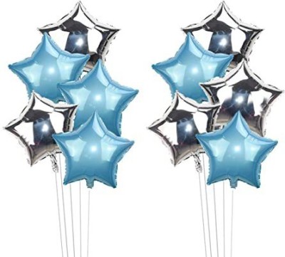 Bubble Trouble Solid Blue and Silver Star Foil Balloons - 10Pcs Balloon(Blue, Pack of 10)