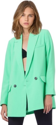 ONLY Solid Double Breasted Casual Women Blazer(Green)