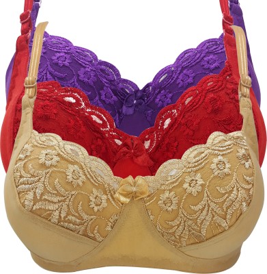 X-WELL Women Minimizer Non Padded Bra(Purple, Red, Beige)