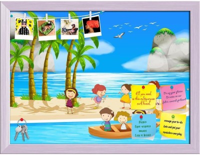 Artzfolio Children Playing & Rowing A Boat In The Ocean Notice Pin Soft Board Cork Bulletin Board(White Frame 26.7 x 20 inch (68 x 51 cms))