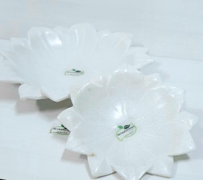 RS CRAFTS INDIA SET OF 2 MARBLE LOTUS PLATE 6 & 9 INCHES COMBO Marble Tealight Holder(White, Pack of 2)
