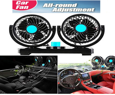 Auto E-Shopping 12V 360 Degree Rotatable Dual Head 2 Speed Dashboard Air Fan - Universal for all Cars Car Interior Fan(12 V)