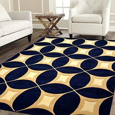 R CARPETS Blue, Gold Silk Carpet(5 ft,  X 7 ft, Rectangle)