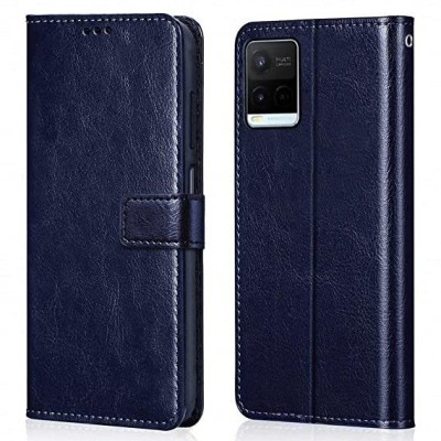 Black Spider Flip Cover for Vivo Y21/Y33s Imported Leather Cover(Blue, Hard Case, Pack of: 1)