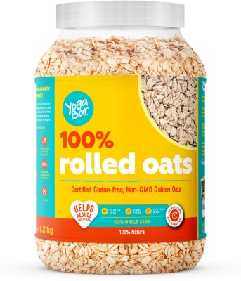 Yogabar Super Oats, 100% Rolled Oats 1.2kg | Premium Golden Rolled Oats, Gluten free Oats with High Fibre, 100% Whole grain, Non GMO, No Added Sugar | Ideal Breakfast for Weight Loss Box(1200 g)