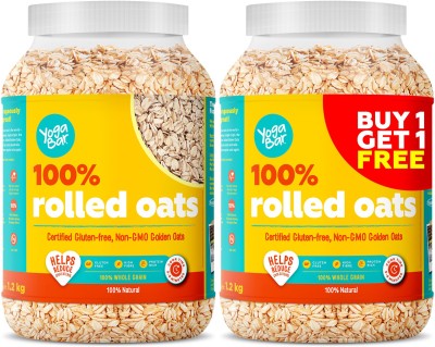 Yogabar 100% Rolled Oats | Premium Golden Rolled Oats, Gluten Free Oats with High Fibre, 100% Whole Grain, Non GMO, No Added Sugar | Rolled Oats for Weight Loss Plastic Bottle(2 x 1200 g)