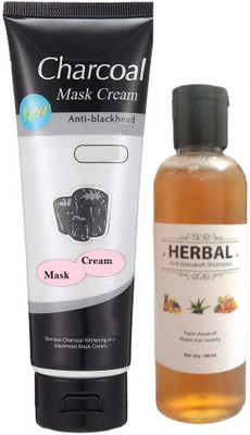 MYEONG HAIR + FACE PACK COMBO OF HERBAL SHAMPOO WITH CHARCOAL MASK TUBE(2 Items in the set)