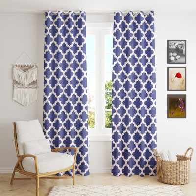 HOMEMONDE 274 cm (9 ft) Cotton Semi Transparent Long Door Curtain (Pack Of 2)(Printed, Blue)