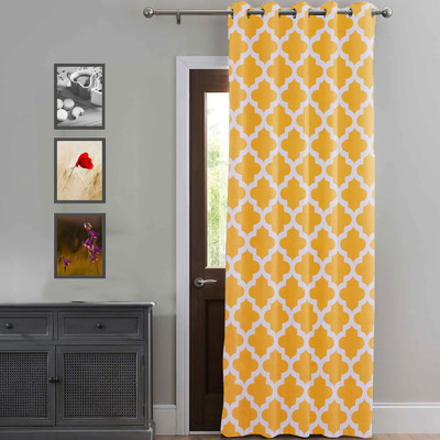 HOMEMONDE 213 cm (7 ft) Door Cotton Semi Transparent Curtain Single Curtain(Yellow, Printed)