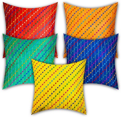 AryanStylus Embroidered Cushions Cover(Pack of 5, 40 cm*40 cm, Orange, Green, Blue, Red, Yellow)