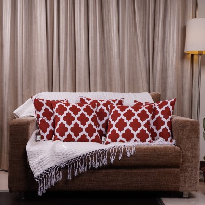 HOMEMONDE Geometric Cushions Cover(Pack of 5, 30 cm*30 cm, Red)