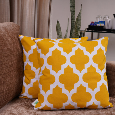 HOMEMONDE Cotton Cushions Cover(50 cm*50 cm, Pack of 2, Yellow)