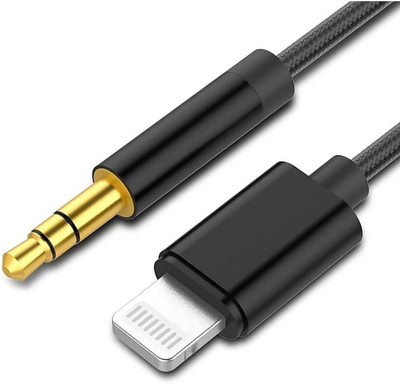 Gadget Zone AUX Cable 1 m Lightning to 3.5 mm Jack Aux Audio Cord Adapter(Compatible with car, Black)