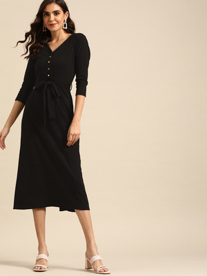 all about you Women Sheath Black Midi/Calf Length Dress