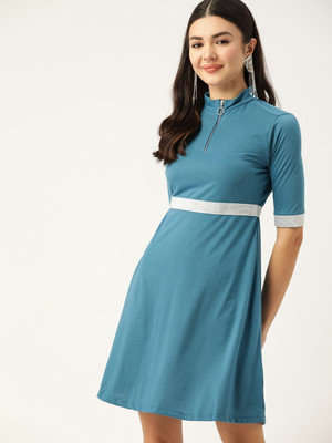 Dressberry Women Fit and Flare Dark Blue Above Knee/Mid Thigh Length Dress