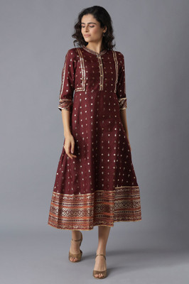 Aurelia Women Fit and Flare Maroon Midi/Calf Length Dress