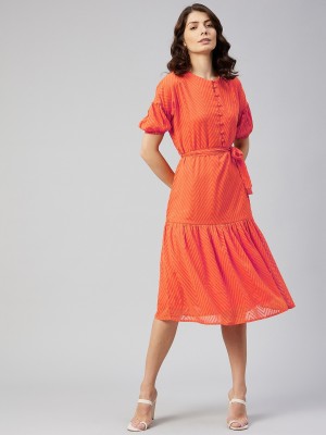 RARE Women Gathered Orange Dress