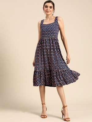 all about you Women A-line Dark Blue Midi/Calf Length Dress