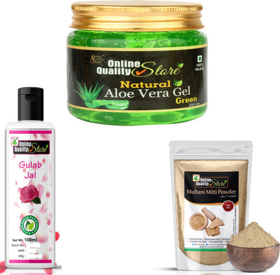 Online Quality Store Organic Aloe Vera Gel Green_200ml + Pure Multani Mitti Powder_150g + Rose Water_100ml(450 g) Online Quality Store Organic Aloe Vera Gel Green_200ml + Pure Multani Mitti Powder_150g + Rose Water_100ml(450 g)
