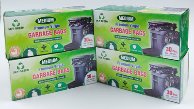 Sky Green Biodegradable Dustbin / Garbage / Waste Bag for Home (Pack of 4) 19x21 Black Medium 15 L Garbage Bag  Pack Of 120(120Bag )