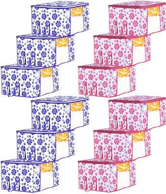 Sameer Enterprises garments cover Flower Design 12 Piece Cloth Cover Transparent Window, Pink & Blue (pack of 12) 12(Pink, Blue)