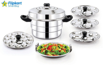 Flipkart SmartBuy Stainless Steel Idly Pot With Steamer And Mini 3 Idli Plates , Silver Induction & Standard Idli Maker  (5 Plates , 13 Idlis ) For Rs. 749 @ 70 %