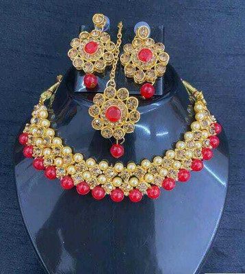 SAIRAM TEX FAB Alloy Gold-plated Red Jewellery Set(Pack of 1)