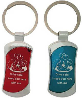 HANDSOME ISK Multicolor Couple Light Drive Safe I Need You Here with Me Red Blue Combo Key Chain