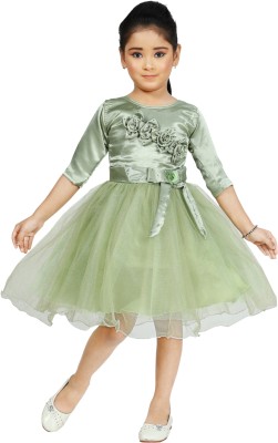 ZARTAJ Girls Midi/Knee Length Festive/Wedding Dress(Green, 3/4 Sleeve)