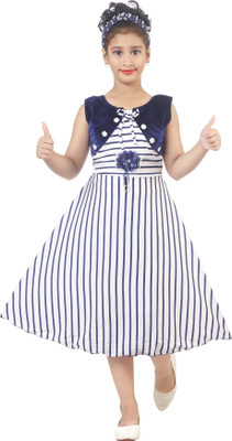 FashionID Girls Below Knee Casual Dress(Dark Blue, Sleeveless)