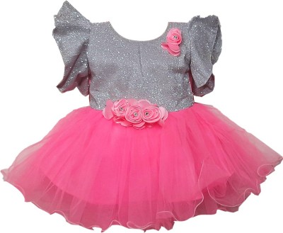 MS CREATIONS Baby Girls Midi/Knee Length Party Dress(Pink, Sleeveless)