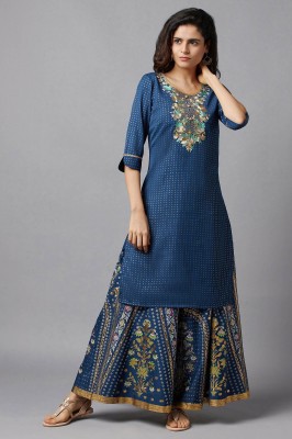 Aurelia Women Printed Straight Kurta(Blue)